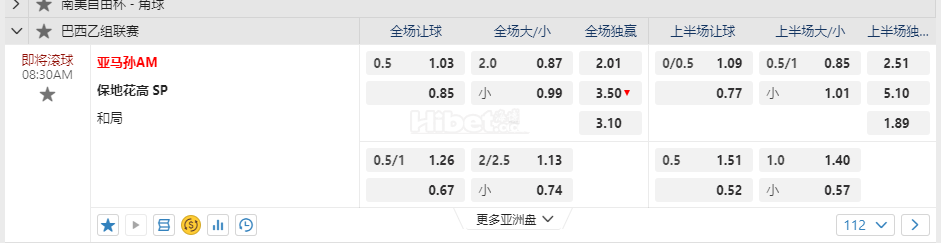 巴西乙08:30AM 亚马孙AM 保地花高 SP