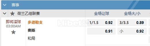 荷乙 11/26 03:00  多德勒支  -  奥斯